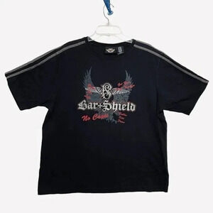 Harley Davidson Motorcycle Black Graphic Tee XL Eagle Wings Bar & Shield